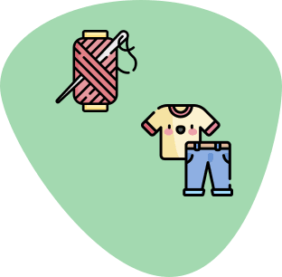 cartoon of a pair of jeans with a belt and a t-shirt with a smiley face, slighty worn condition