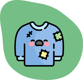 a tatted a blue jumper with sewn on patches